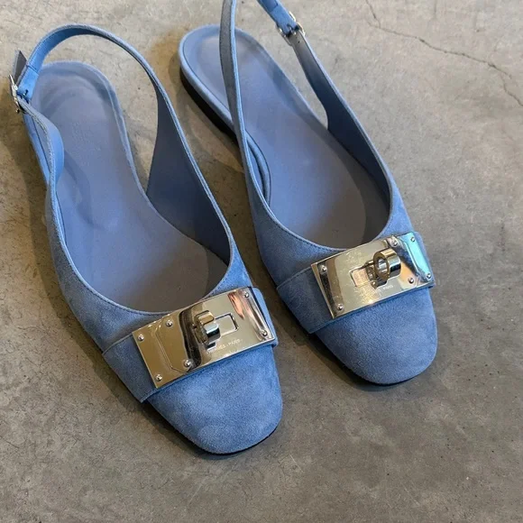 Hermes baby Blue Slingback Flats with Silver Buckle - Picture 4 of 6